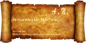 Antunovits Nóra névjegykártya
